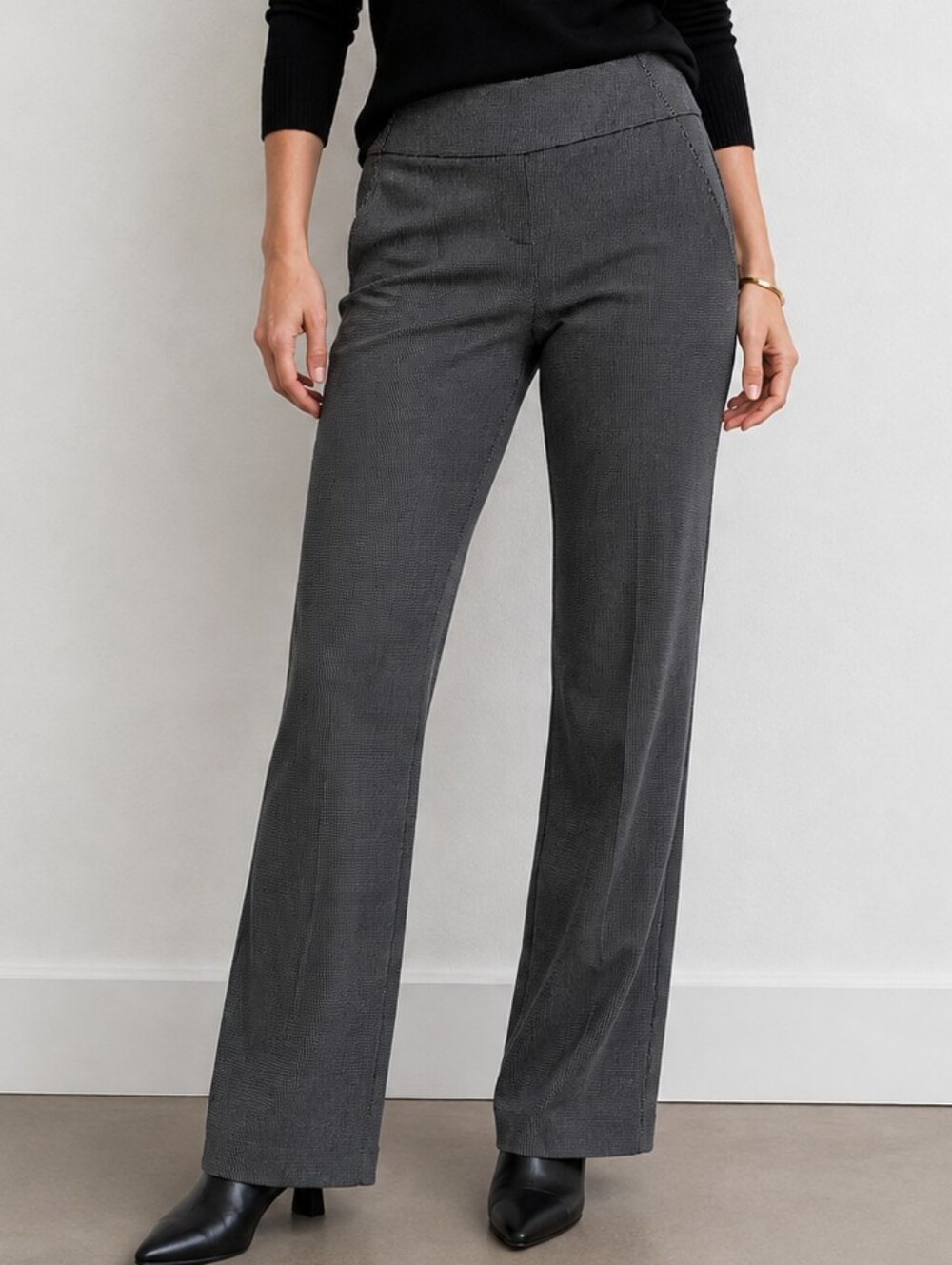 Hilary Radley Women’s Small Straight Leg Dress Pants Black White Stretch Pull On